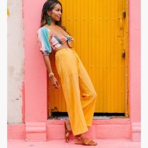 billabong yellow wide leg pants/ size small